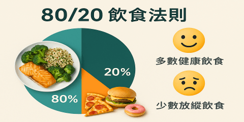 嚴格飲食雖能短期見效，但往往難以持續，也容易導致壓力與反彈。與其追求完美飲食，不如學會「彈性飲食策略」：以 80% 的營養密度食物為主，保留 20% 的心理與社交空間，讓飲食能長期維持、自在執行。本節將介紹 80/20 法則的概念與實際應用方式，協助你在健康與生活中取得平衡。